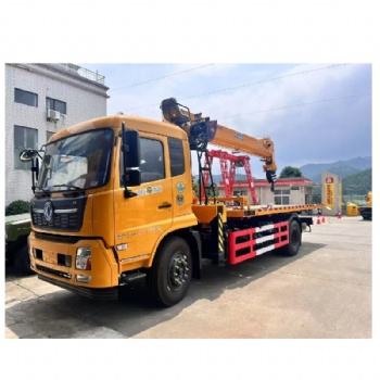 Dongfeng Tianjin 5-meter wheelbase Pafite 8-ton five-section boom flatbed truck with crane and tow truck